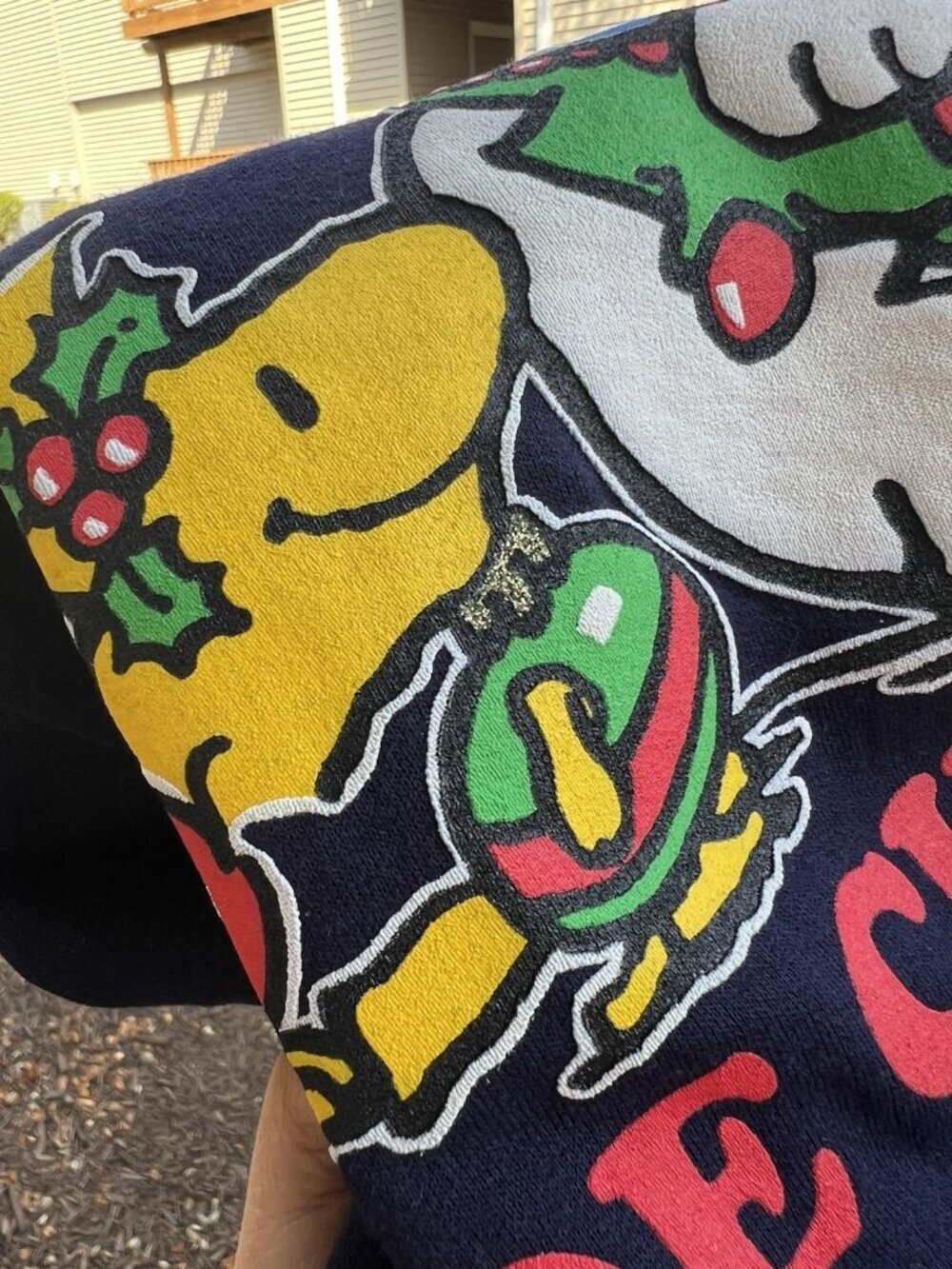Vintage 90s NEW Deadstock Peanuts "Joe Christmas" Snoopy blue sweatshirt L - Picture 4 of 14